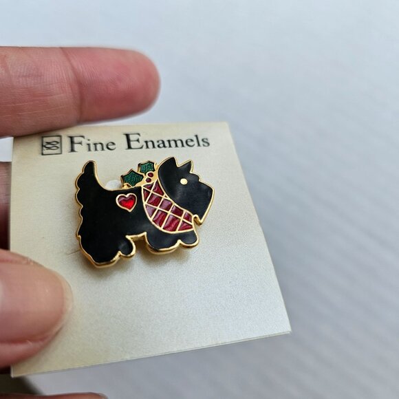 Scottie Terrier Dog Brooch Pin Fine Enamels Glossy Black Fish Enterprises - Picture 8 of 11